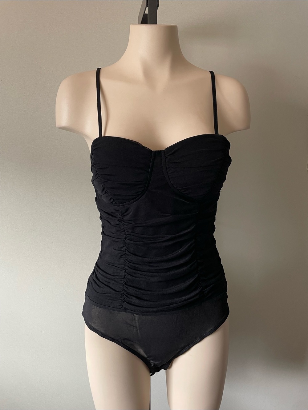 Y2K Vintage Shinestar Mesh Bustier Ruched Bodysuit Whimsigoth Goth Size Large